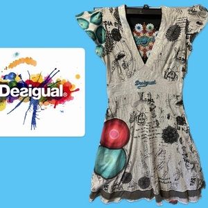 EUC beautiful Desigual dress, size M Europe and S US. Grey, green, silver